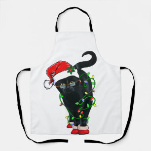 Delantal Santa Gato Negro Enfrentado En Luces Navidades