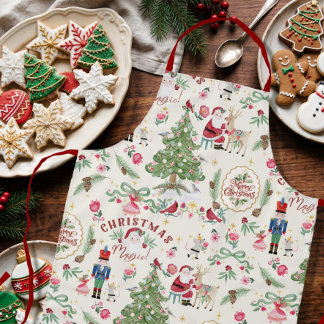 Delantal Santa Magia de Navidad Acuarela Retró Cascanueces
