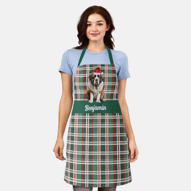 Delantal Santa Perro Saint Bernard Plaid de Navidad (Gastado)