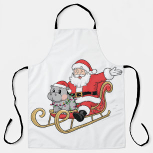 Delantal Santa Riding Sleigh con un bebé moo deng Hippo
