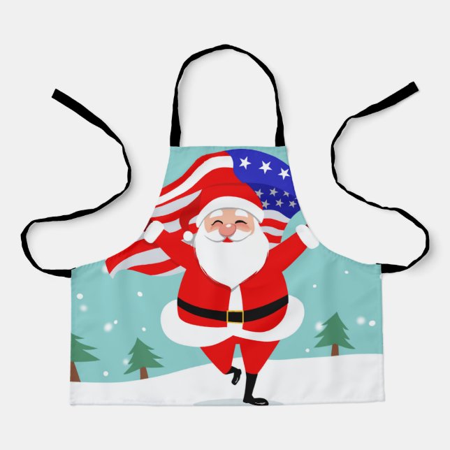 Delantal Santa running with american flag (Anverso)