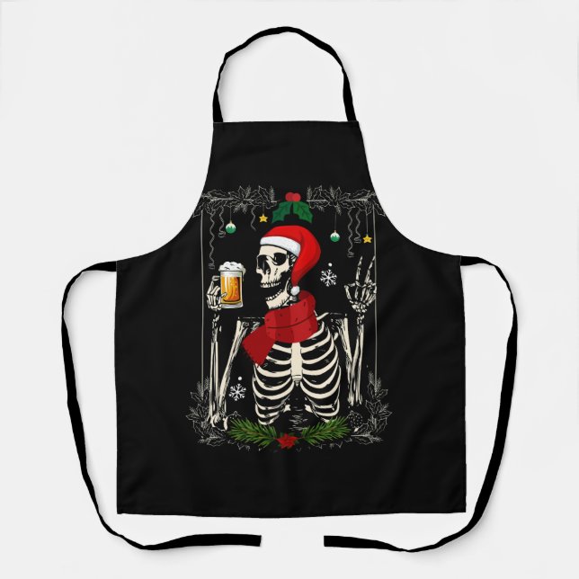 Delantal Santa Skeleton Beer Retro Feliz Navidad (Anverso)
