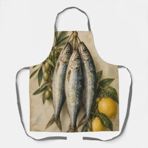 Delantal Sardinas Vintage con Limones y Aceitunas Mediterra