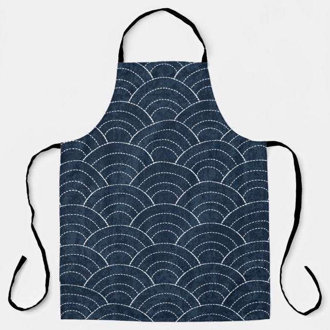 Delantal Sashiko indigo tinte indigo sin fisuras con tradic (Anverso)