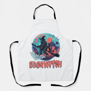 Delantal Sasqwitch Bigfoot Bruja Escoba Gato Negro Luna Hal