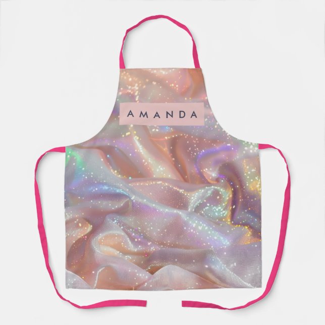 Delantal Satin con brillo pastel iridiscente personalizado (Anverso)
