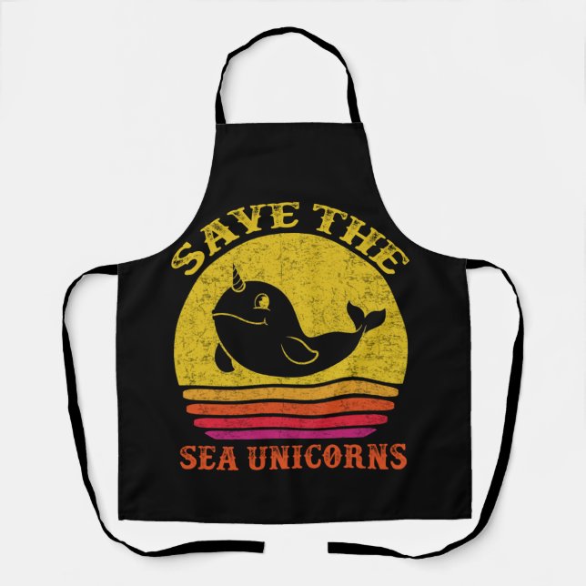 Delantal Save the Sea Unicorns Retro Narwhal (Anverso)