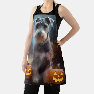 Delantal Schnauzer de Halloween con calabazas espeluznante