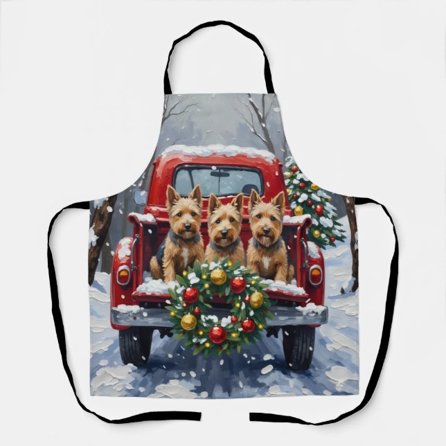 Delantal Scottish Terrier Christmas Red Truck Holiday (Anverso)
