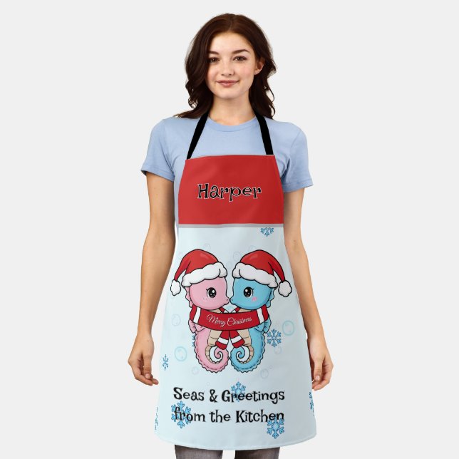 Delantal Seahorse Couple Personalized Christmas Apron (Gastado)