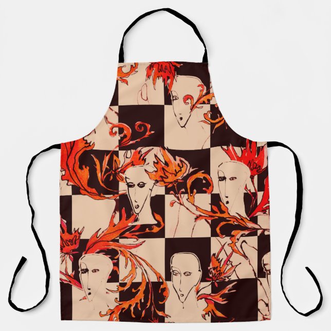 Delantal Seamless avant-garde pattern with faces and botany (Anverso)