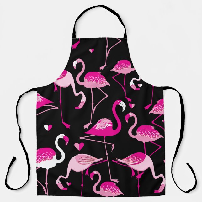 Delantal Seamless pattern from pink flamingos on a dark bac (Anverso)
