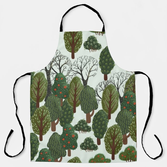 Delantal Seamless pattern, green forest with different tree (Anverso)