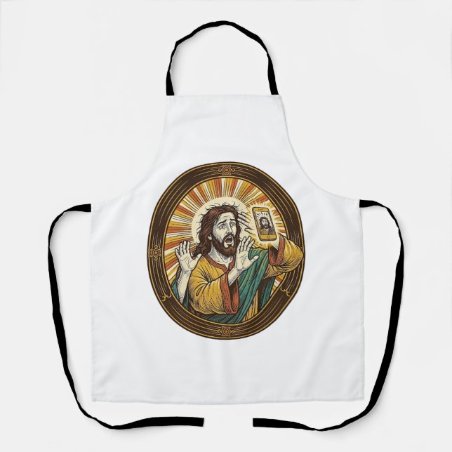 Delantal Selfie accidental de Jesús con doble papada con cá (Anverso)