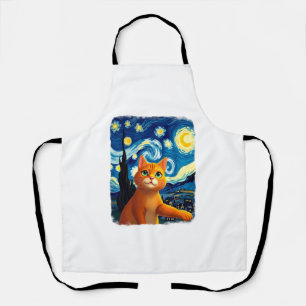 Delantal Selfie de gato naranja La noche estrellada Mamá ga