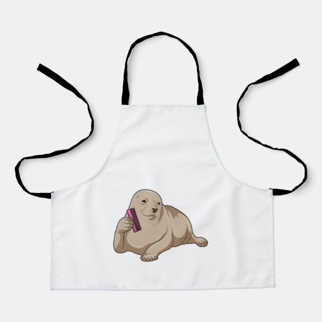 Delantal Sello como peluquero con comb (Anverso)