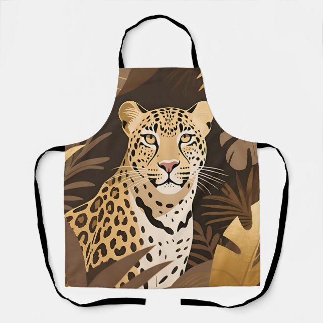 Delantal Selva boho de leopardo dorado de vida silvestre  (Anverso)