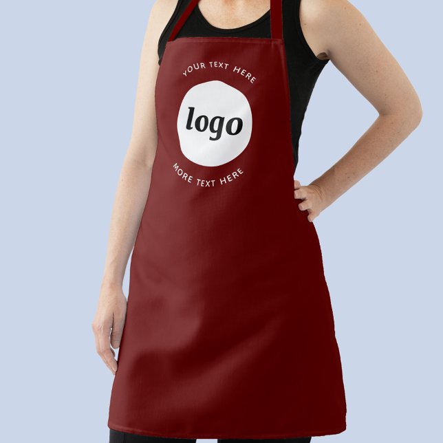 Delantal Sencillo logotipo Texto comercial Borgoña promocio (Simple logo with custom text business branding promotional apron)