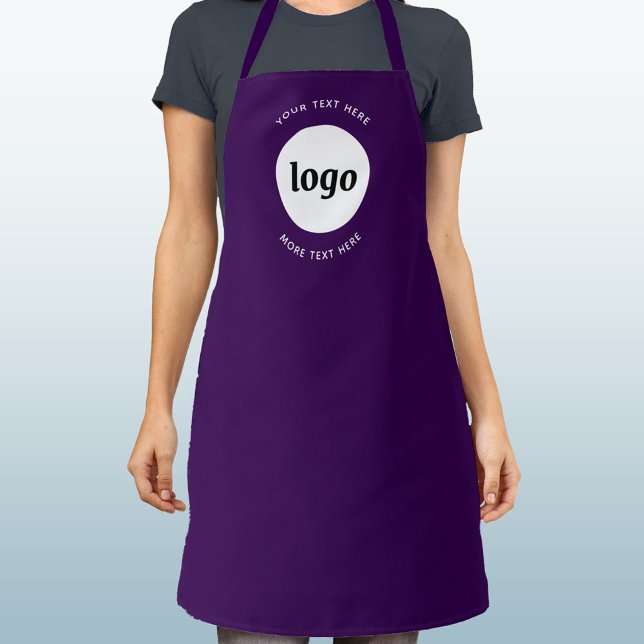 Delantal Sencillo logotipo Texto comercial Pluma promociona (Simple logo with custom text business branding promotional dark plum purple apron)