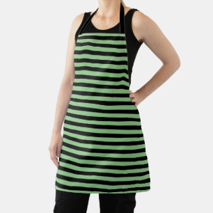 Delantal Sencillo negro y verde sabio rayado horizontal