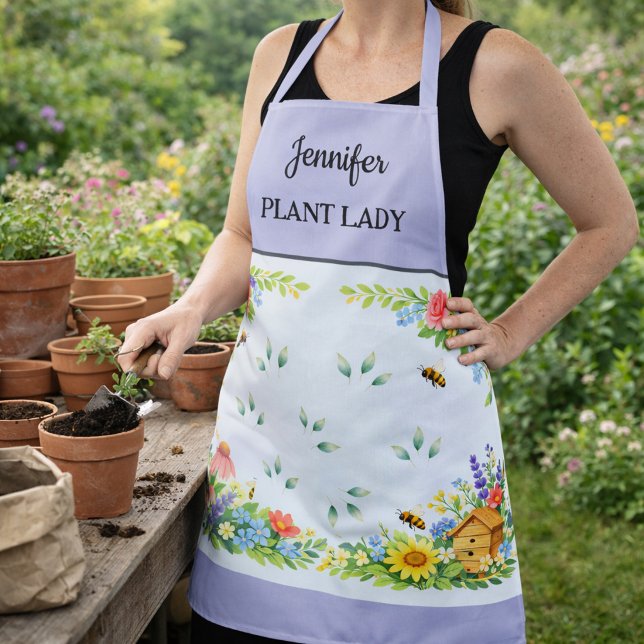 Delantal Señora de las flores lindas flores jardinería mono (Cute Plant Lady flowers gardening monogram name Apron. You can add your own name and text.)