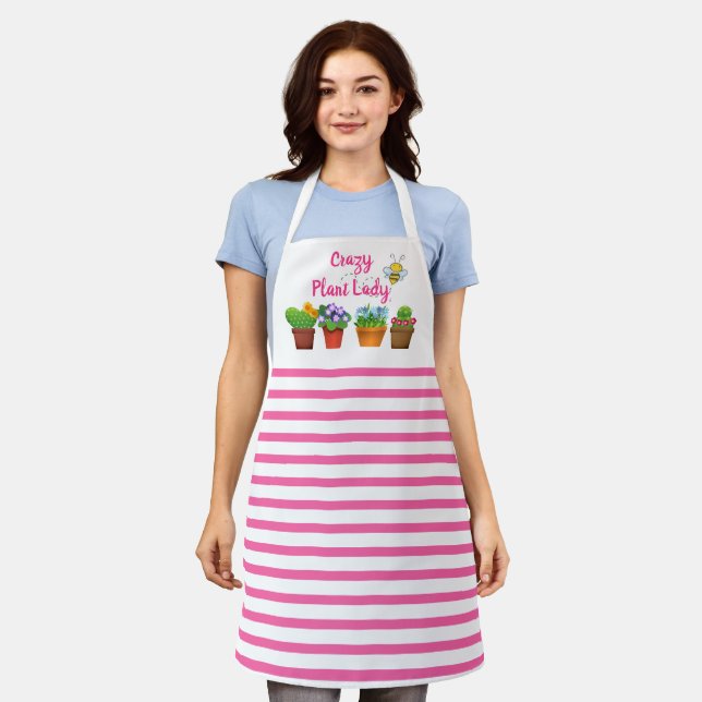Delantal Señora de las Plantas Loca / Raya Rosa con Macetas (Gastado)