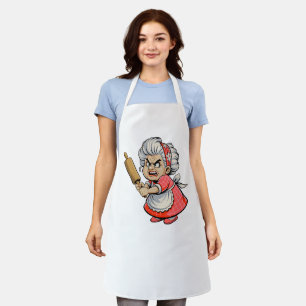 Delantal Señora vieja enojada y divertida con arte de dibuj
