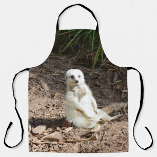 Delantal Sentado feliz Merkat blanco, Apron de impresión co