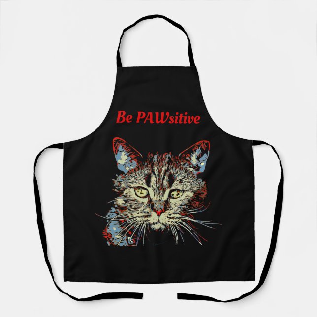 Delantal Ser PAWsitive, graciosa cita de gato (Anverso)