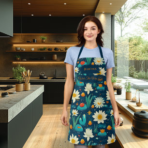 Delantal Serenidad floral Cocina Zen - Lot blanco y estanqu