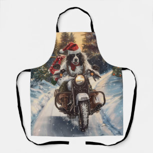 Delantal Setter Inglés Perro Montando Motocicleta Navidad