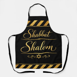Delantal Shabbat Shalom Judío Judaica Oro Negro Lujo