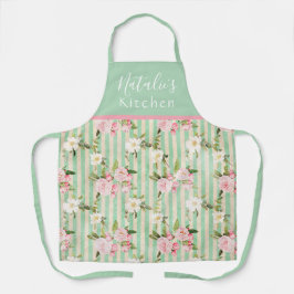 Delantal Shabby Chic Green White Stripes and Floral