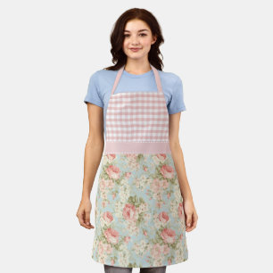 Delantal Shabby Chic Vintage Rosas Rosas Floral Gingham