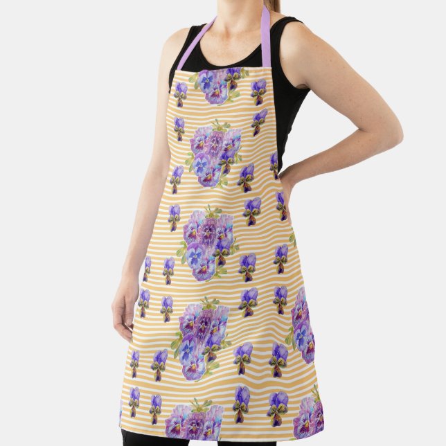 Delantal Shabby Flor Amarillo Pansy floral Cocina Apron (in situ)