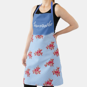 Delantal Shabby floral rojo Chic Blue Gingham Lily Kitchen 