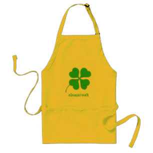 Delantal Shamrock verde recortado en puntos de oro, delanta