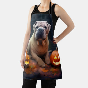 Delantal Shar Pei de Halloween con calabazas aterrador
