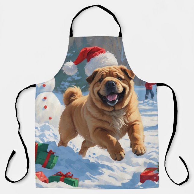 Delantal Shar Pei en Nieve con Gorra Navidad (Anverso)