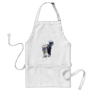 Delantal Sheepadoodle con bufanda azul a cuadros