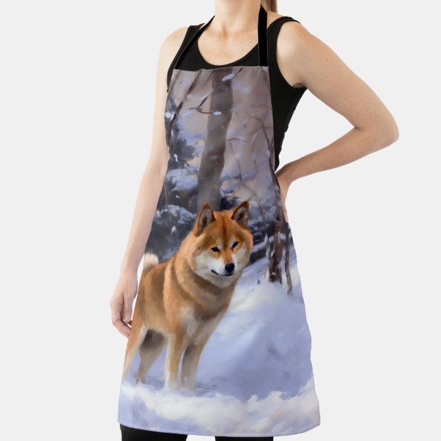 Delantal Shiba Inu Deja que nieve Navidad (in situ)