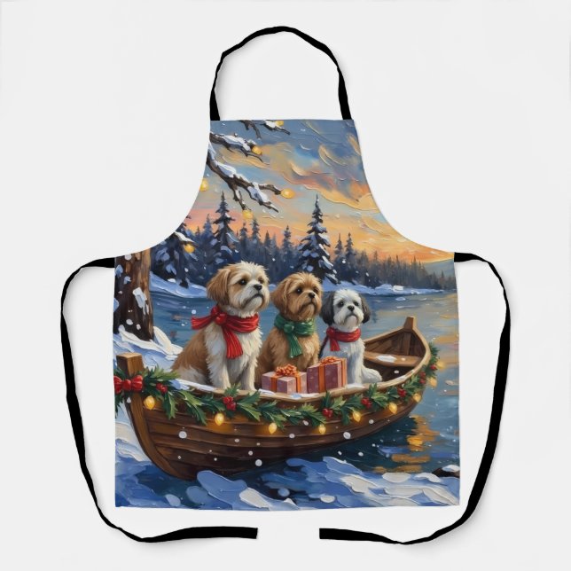 Delantal Shih Tzu Christmas Boat Holiday (Anverso)