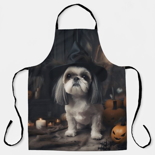 Delantal Shih Tzu Pumpkins Halloween Scary (Anverso)