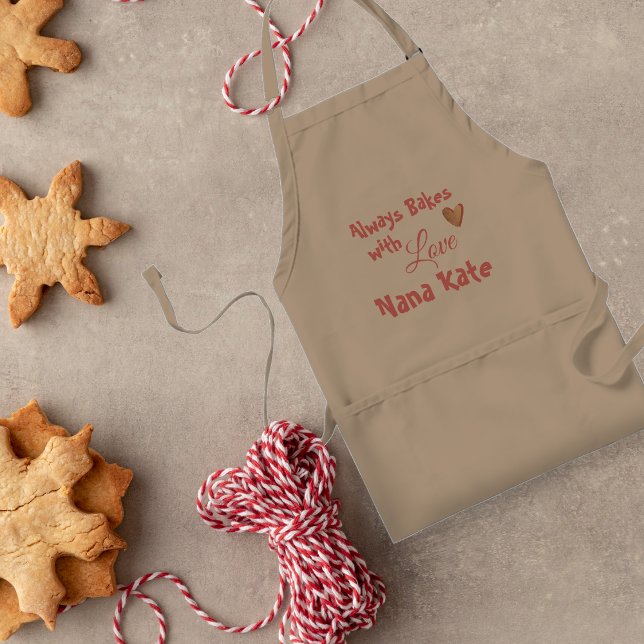 Delantal Siempre Hace El Amor | Abuela personalizada (Always Bakes With Love | Personalized Grandma Adult Apron)