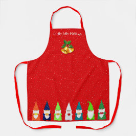 Delantal Siete Gnomos de Navidad en Rojo