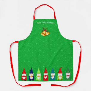 Delantal Siete Gnomos de Navidad en Verde