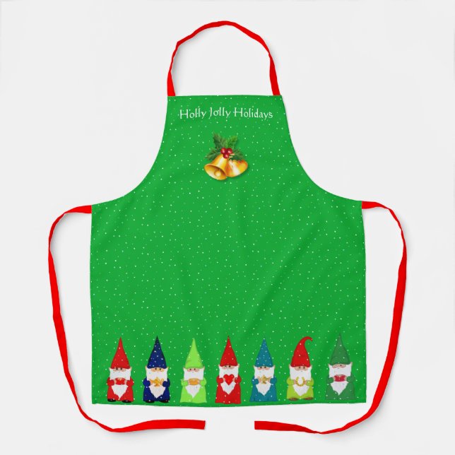 Delantal Siete Gnomos de Navidad en Verde (Anverso)