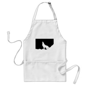 Delantal Silhouette de Lobo de Arte Pop Blanco y Negro