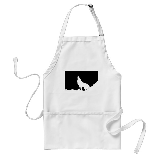 Delantal Silhouette de Lobo de Arte Pop Blanco y Negro (Frente)