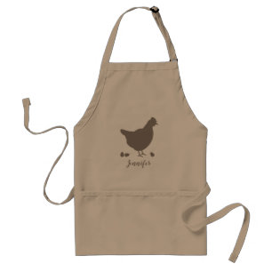 Delantal Silhouette De Pollo Hen En Marrón Con Nombre Perso